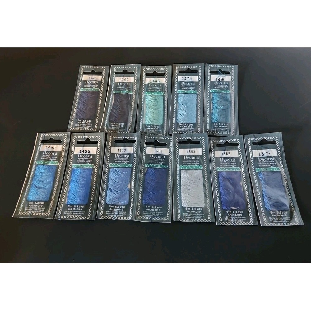 Madeira Decora Rayon Hand Embroidery Floss Thread Lot Of 12 Blue/Cool Tones -NIP
